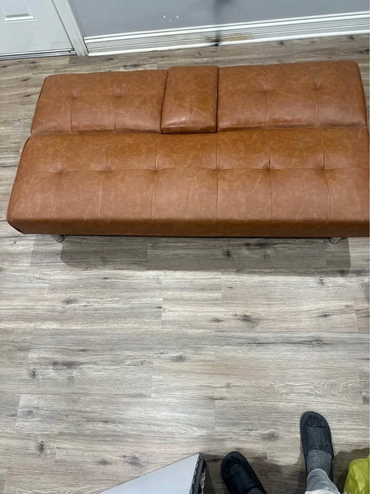Modern Tufted Faux Leather Convertible Futon Sofa Bed – Cognac B - photo 3