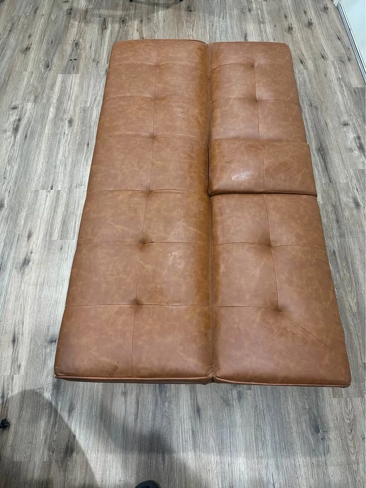 Modern Tufted Faux Leather Convertible Futon Sofa Bed – Cognac B - photo 4