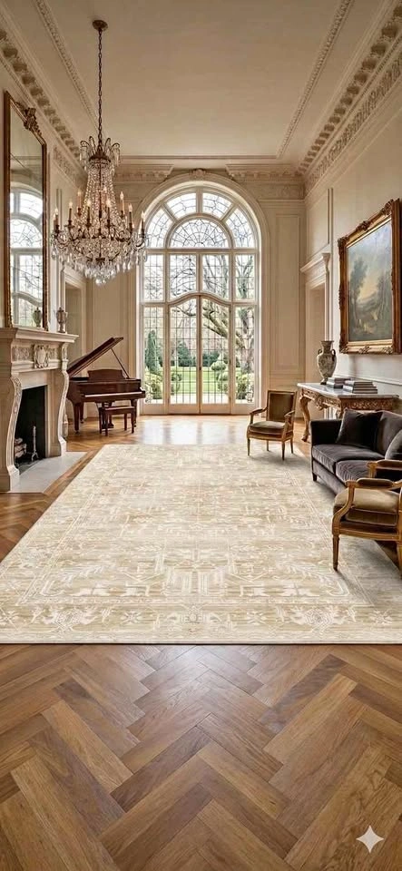 Large Beige Patterned Area Rug 5x7 WASHABLE 🆕