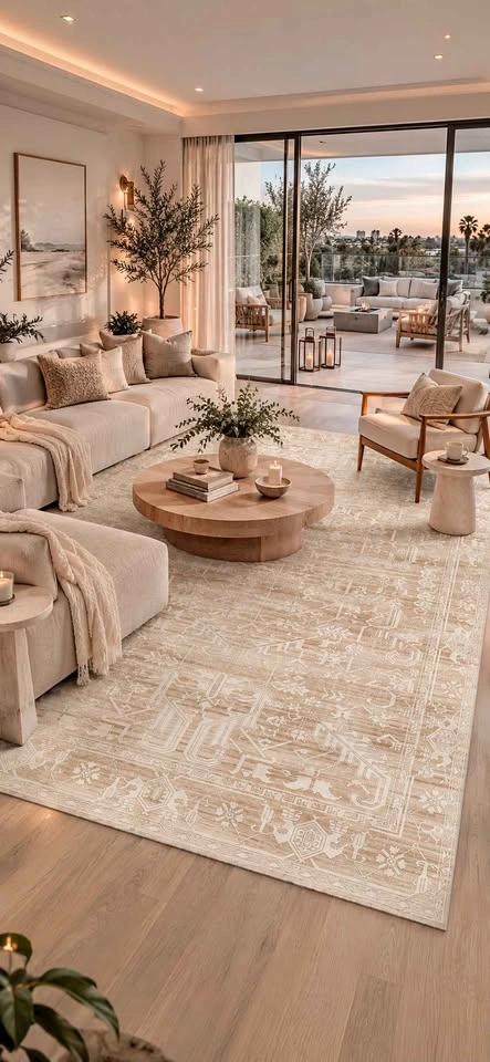 Large Beige Patterned Area Rug 5x7 WASHABLE 🆕 - photo 2