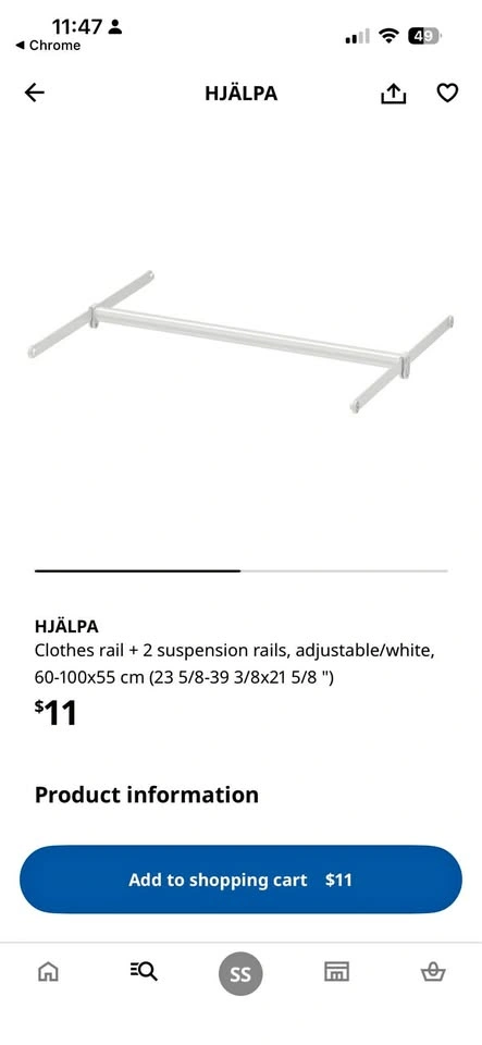 IKEA Hjalpa Adjustable Clothes Rail with Suspension Rail