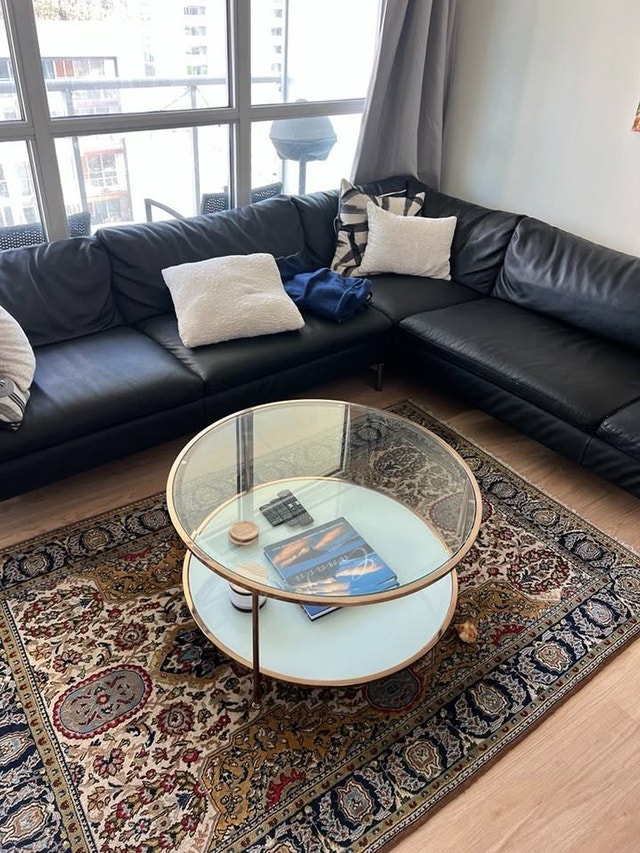 Modern Round Glass & Gold Coffee Table (Two-Tier Storage)