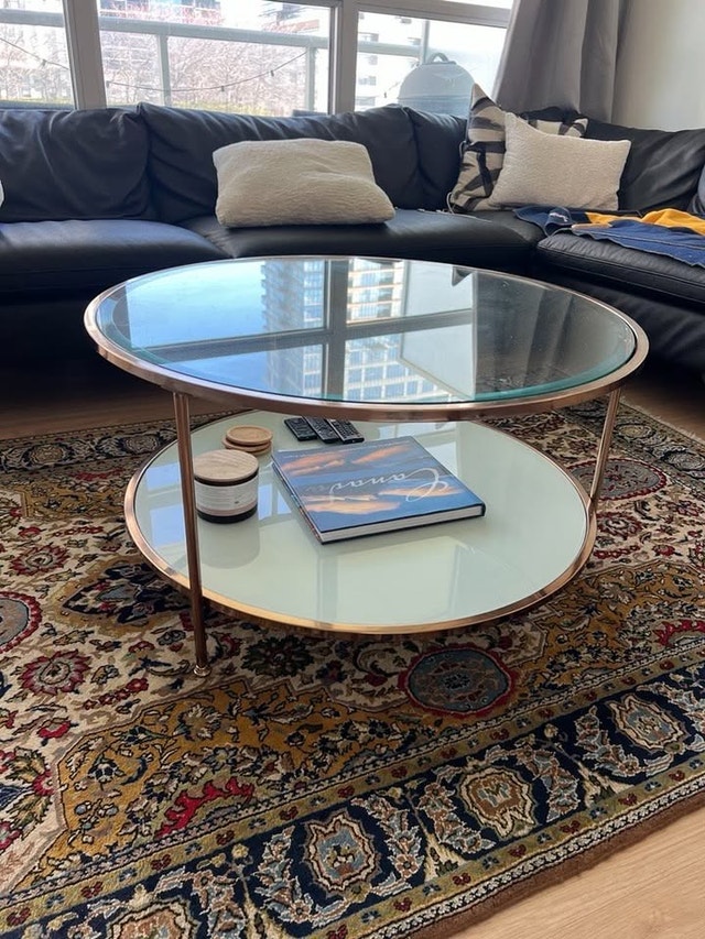 Modern Round Glass & Gold Coffee Table (Two-Tier Storage) - photo 2