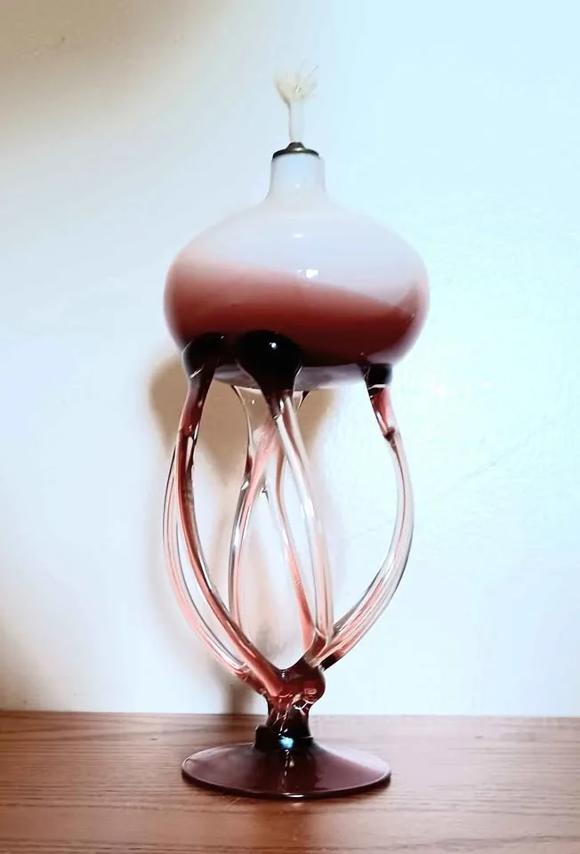 Vtg.Tall Hand Blown Jozefina Krosno Jellyfish Oil Lamp image indicator(2)