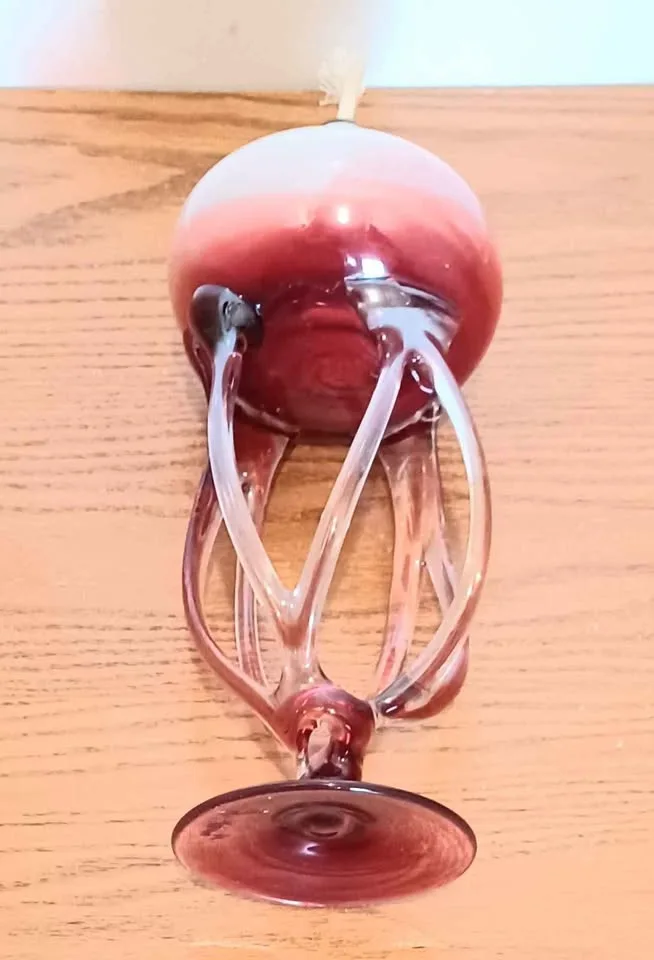Vtg.Tall Hand Blown Jozefina Krosno Jellyfish Oil Lamp image indicator(4)