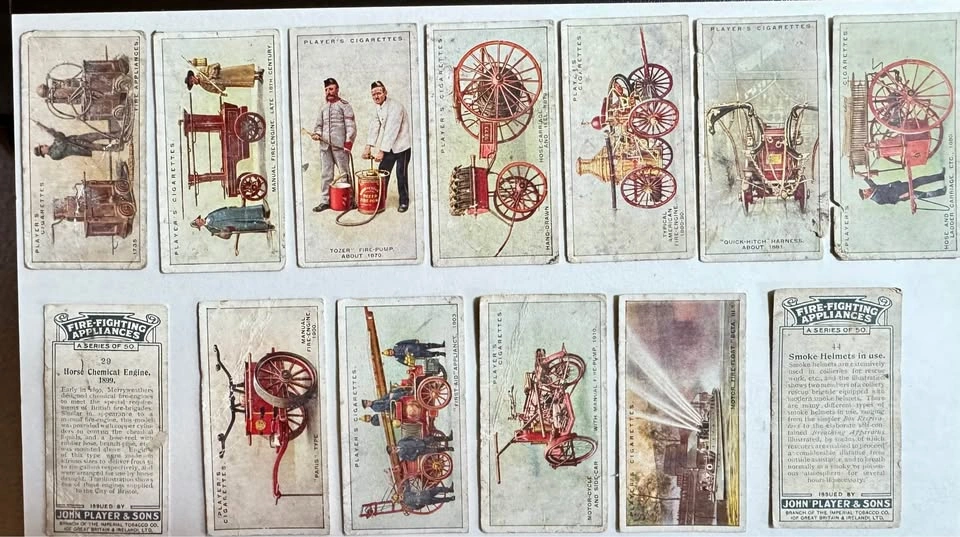 13 Vintage Player's Fire-Fighting Cigarette Cards - 1930s