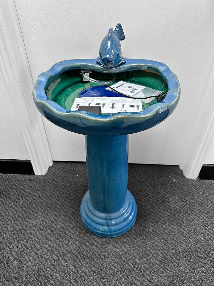 New Blue Ceramic Fish Bird Bath Fountain