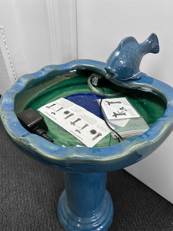 New Blue Ceramic Fish Bird Bath Fountain - photo 3