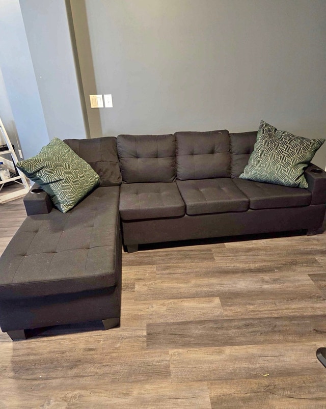 grey Sectional with cup holder- Free Delivery
