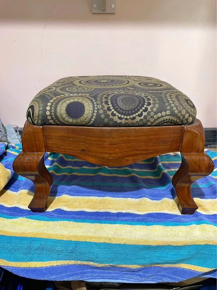 Antique Ottoman Solid Wood Upholstered