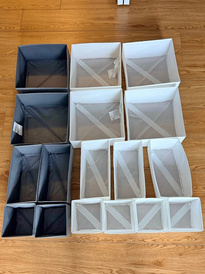 Collapsible Fabric Storage Bins - Grey & White Organizers set
