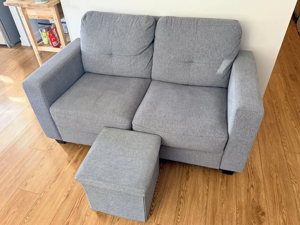 Grey Loveseat Sofa with Storage Ottoman