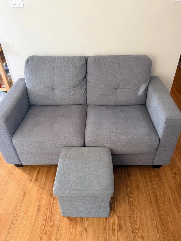 Grey Loveseat Sofa with Storage Ottoman - photo 2