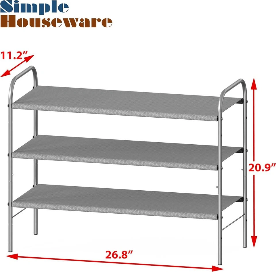 3-Tier Shoe Rack Storage Organizer, Grey - photo 3
