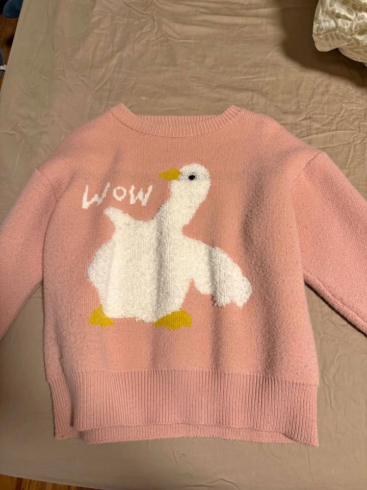Womens Cute Pink Duck Sweater