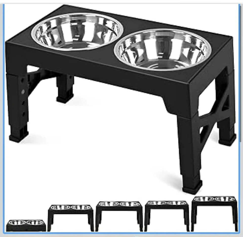 Elevated Dog Bowls with 2 Stainless Steel Bowls, 5 Height Adjust