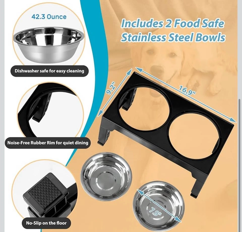 Elevated Dog Bowls with 2 Stainless Steel Bowls, 5 Height Adjust - photo 2