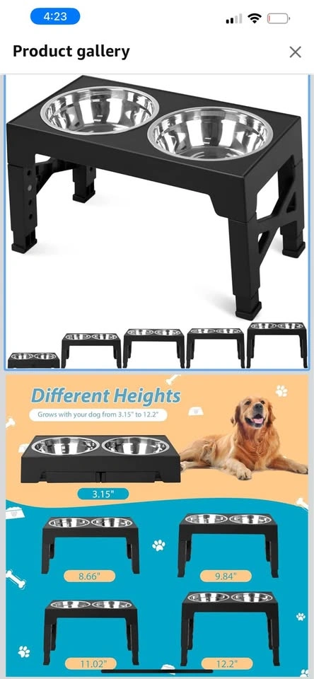 Elevated Dog Bowls with 2 Stainless Steel Bowls, 5 Height Adjust - photo 3