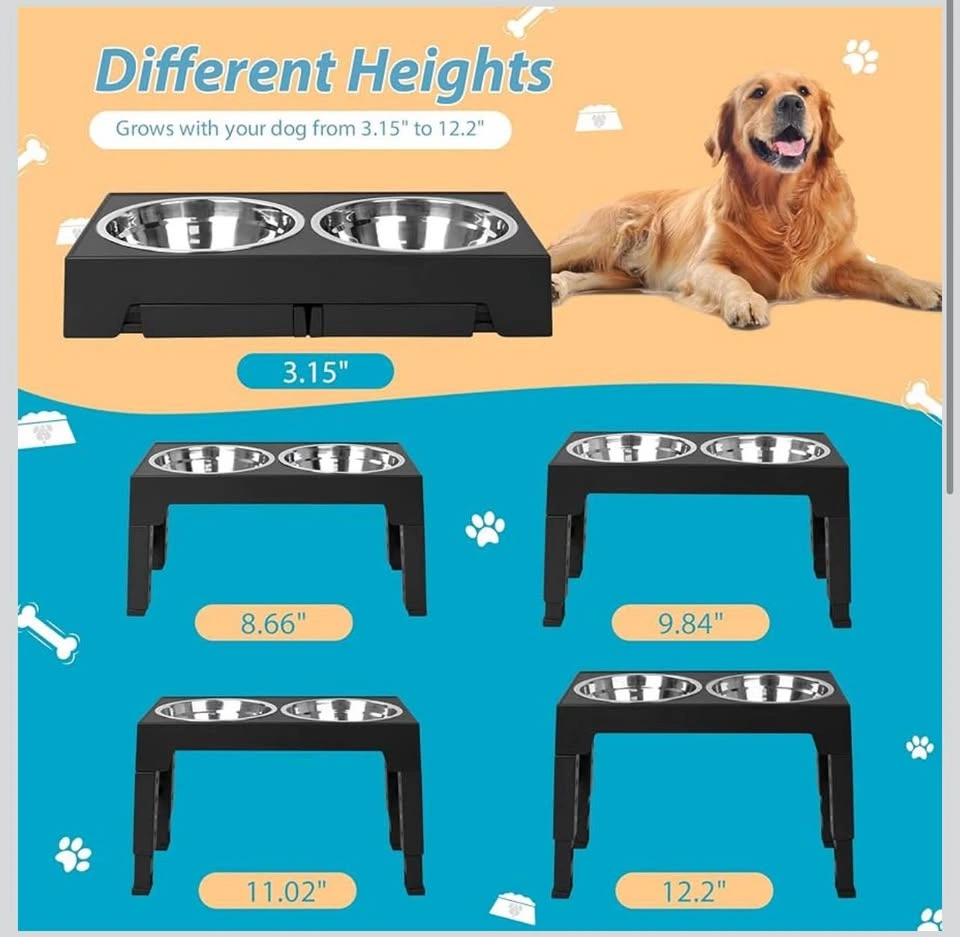 Elevated Dog Bowls with 2 Stainless Steel Bowls, 5 Height Adjust - photo 4