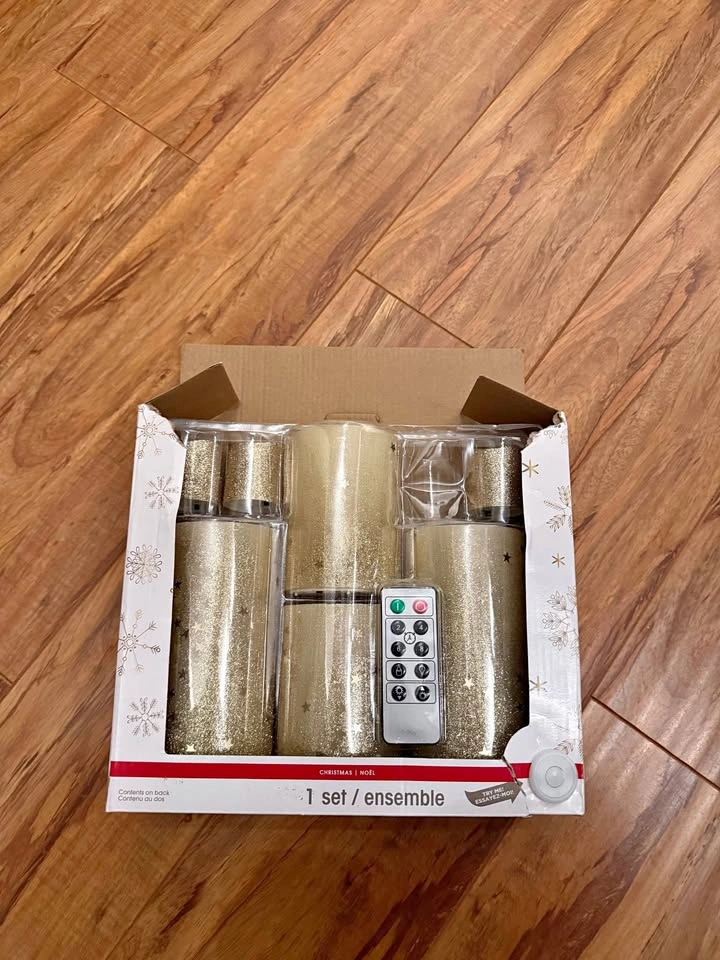 Brand New Ashland Christmas Gold Glitter Stars LED Candle Set w/