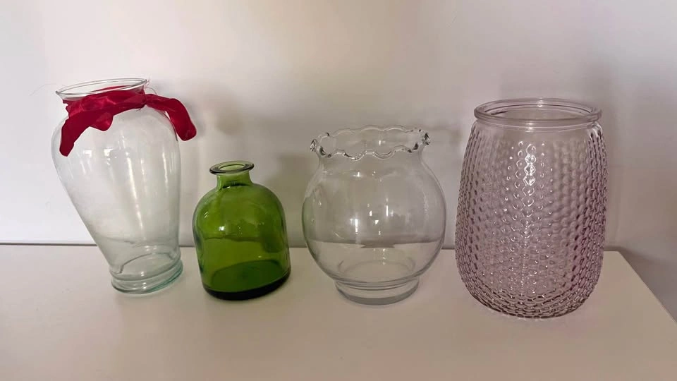 Set of 4 Assorted Glass Vases