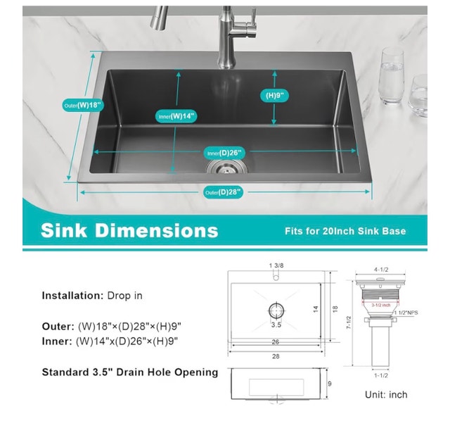 Black Stainless Steel Drop-in Sink - photo 5