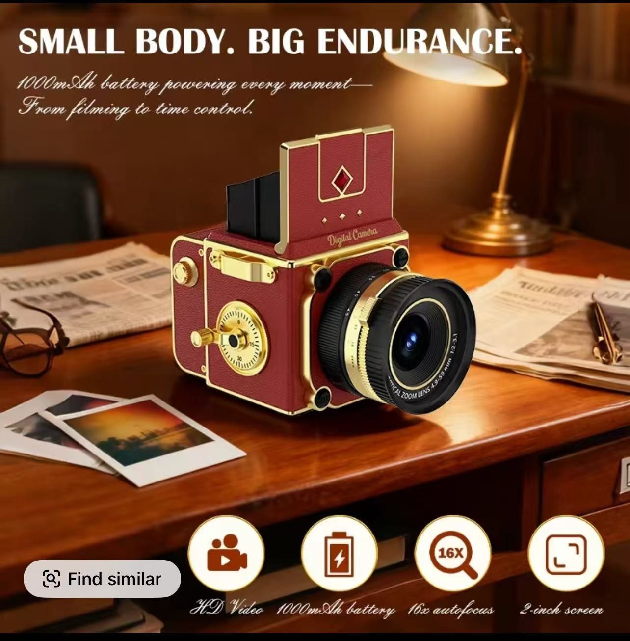 Retro Digital Camera, Portable Vintage Camera, 16X Zoom - photo 2