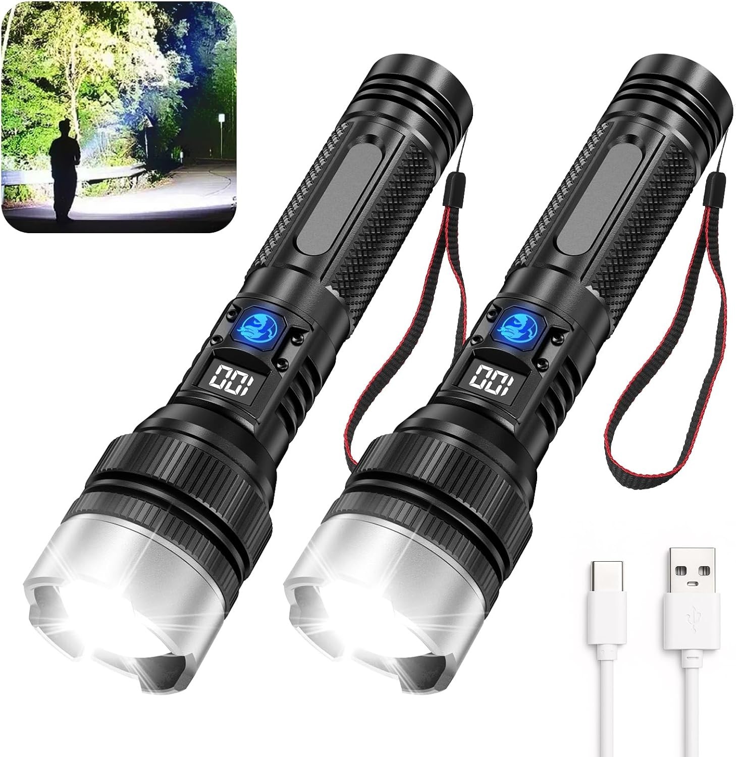 10000 Lumens Flashlight, Type-C Fast Charging