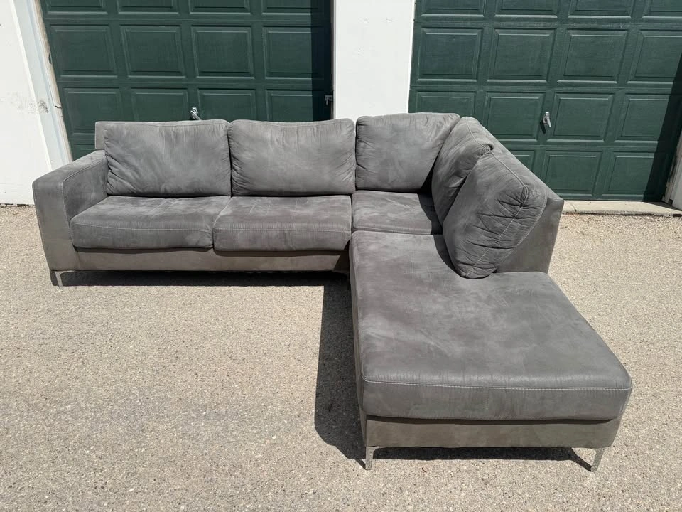 Grey Microfiber Sectional Sofa with Chaise - photo 3