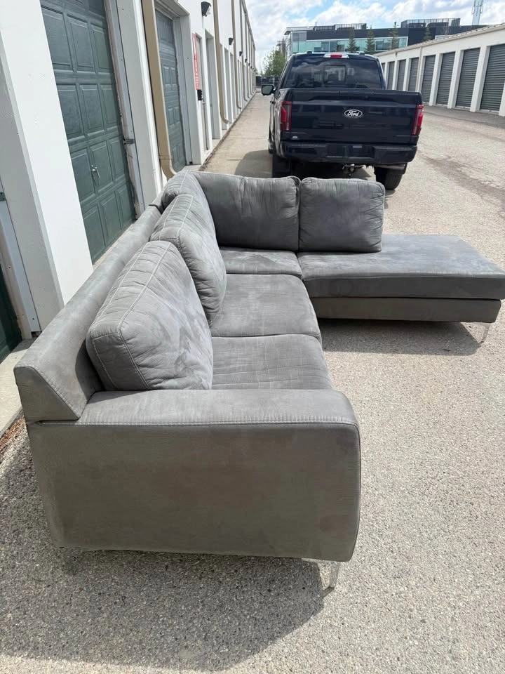 Grey Microfiber Sectional Sofa with Chaise - photo 4