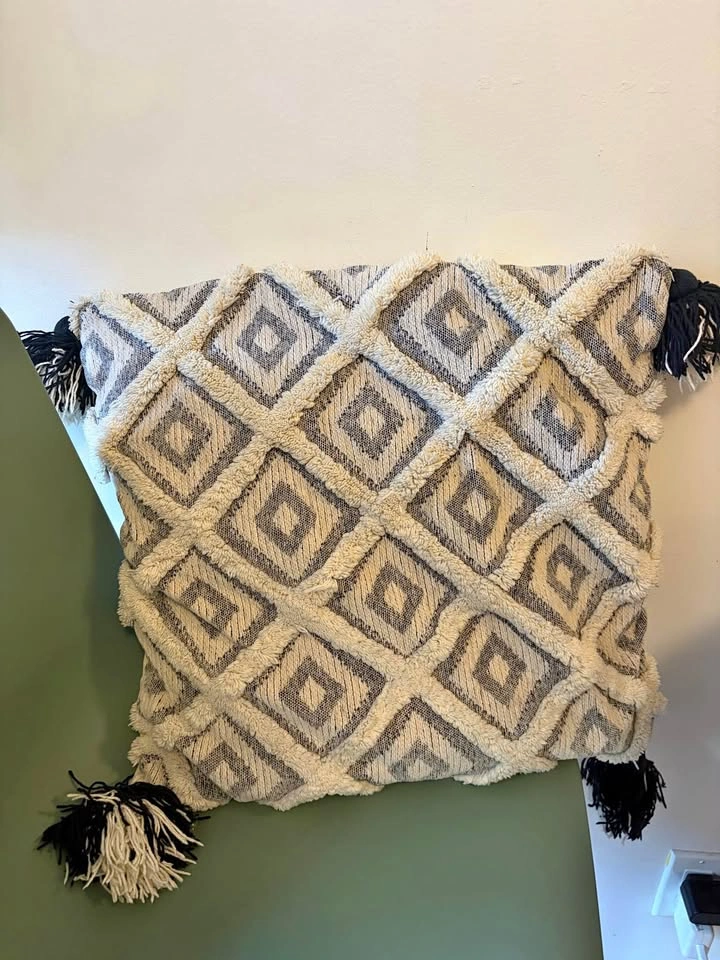Geometric Diamond Throw Pillow with Tassels