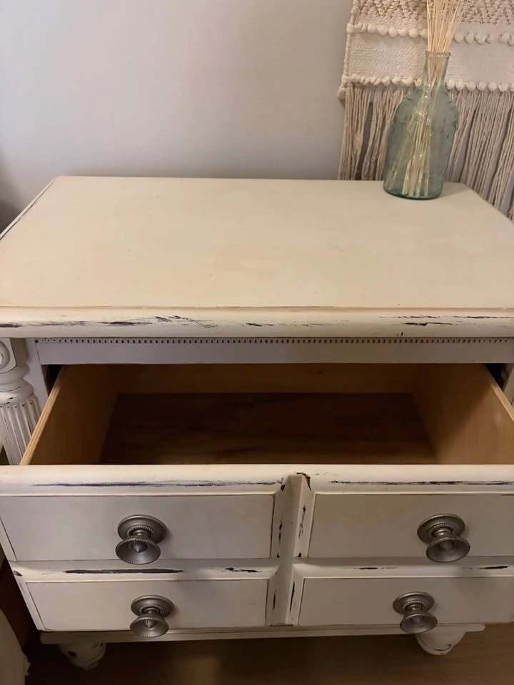 Vintage Cream Distressed Nightstand with 2 Drawers - photo 5