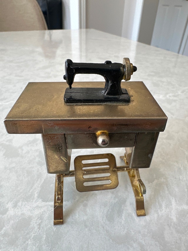 Vintage Miniature Brass Dollhouse Sewing Table and Chair Set - photo 2