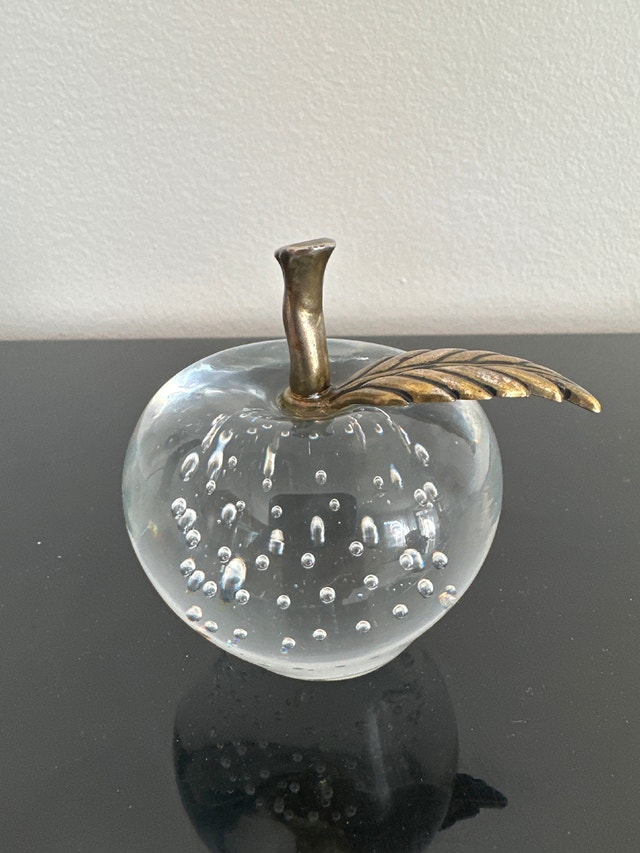 Vintage clear art glass apple paperweight