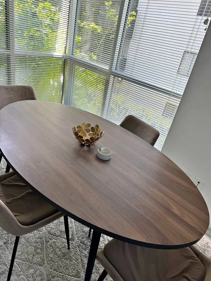 Oval Dining Table Dark Wood Look Black Legs