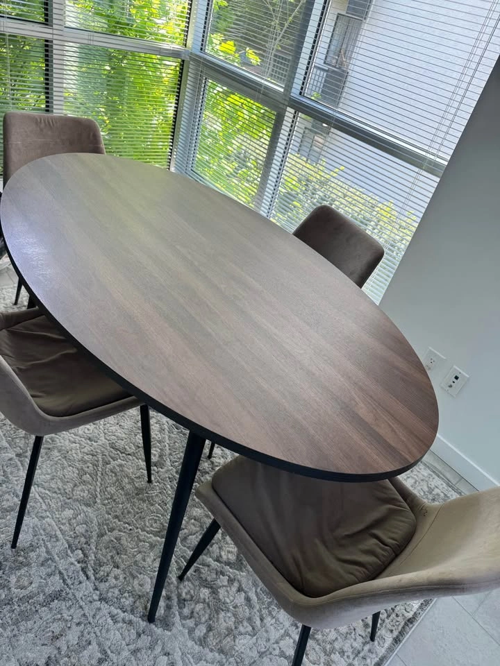 Oval Dining Table Dark Wood Look Black Legs - photo 2