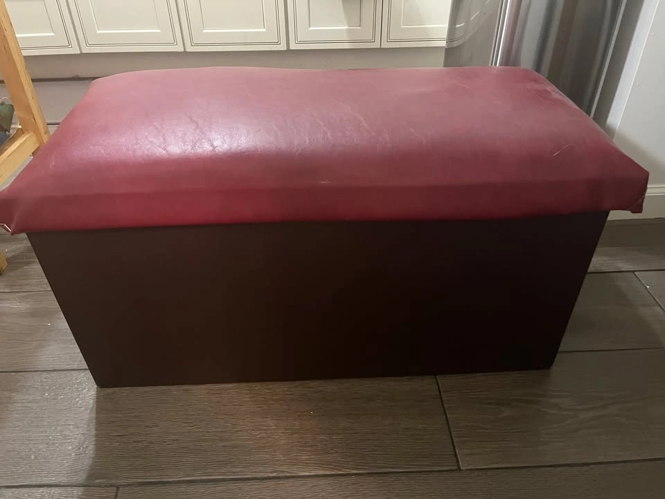 Red Leather Storage Ottoman - photo 2