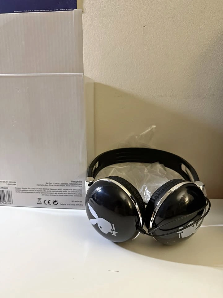 Playboy Black Wired Headphones with Bunny Logo
