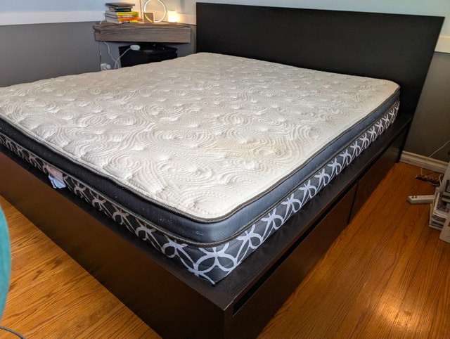 Ikea MALM King High bed frame with 4 storage boxes - Black