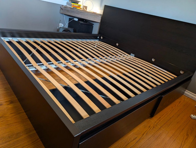 Ikea MALM King High bed frame with 4 storage boxes - Black - photo 2