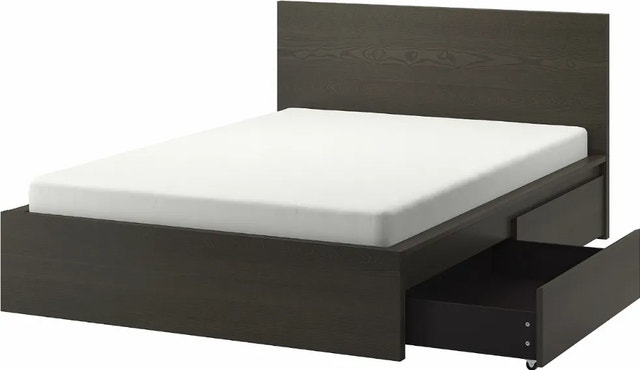Ikea MALM King High bed frame with 4 storage boxes - Black - photo 4
