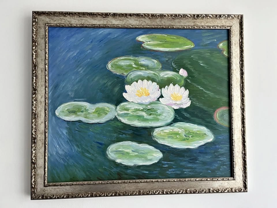 Monet’s Water Lilies, Evening - Framed Hand-Painted Reproduction