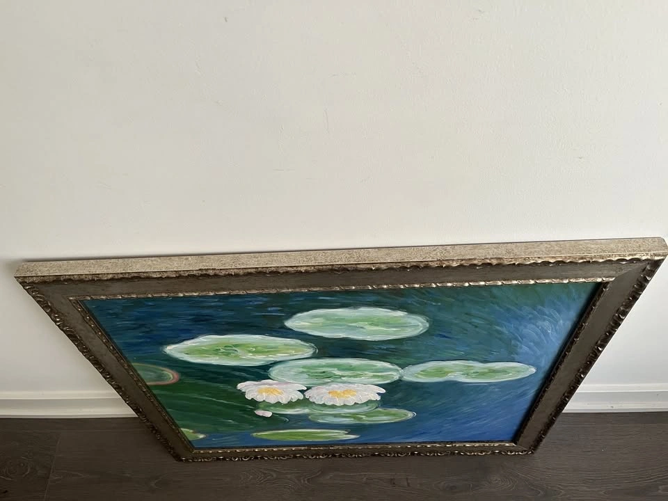 Monet’s Water Lilies, Evening - Framed Hand-Painted Reproduction - photo 3