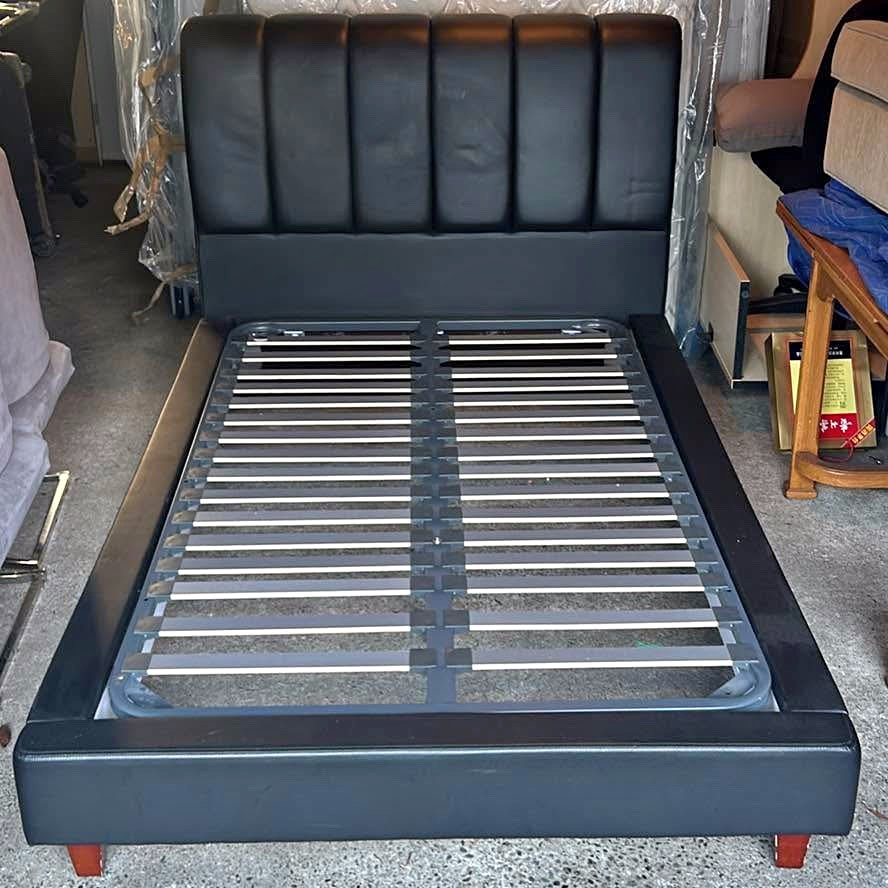 Black Leather Designer Platform Bed Frame by DeRucci