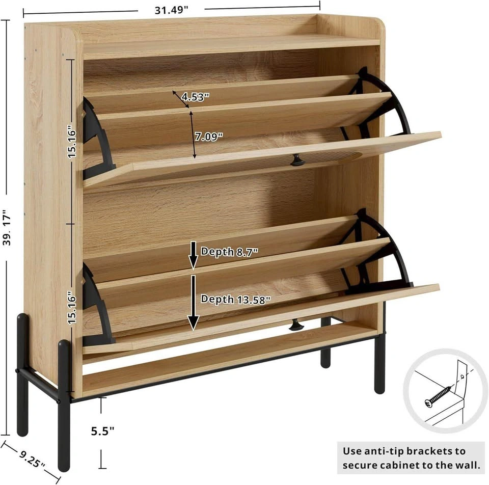 Modern Wood Rattan Shoe Cabinet Storage - photo 4