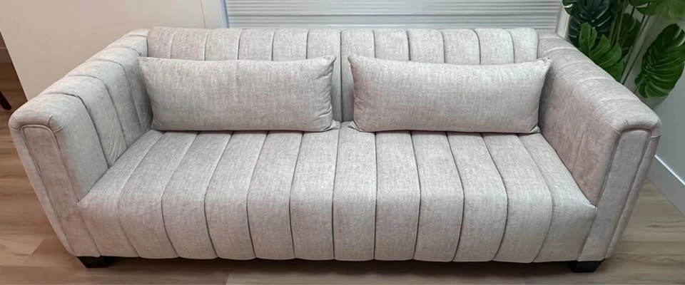 Light Beige Channel Tufted Loveseat Sofa - photo 2