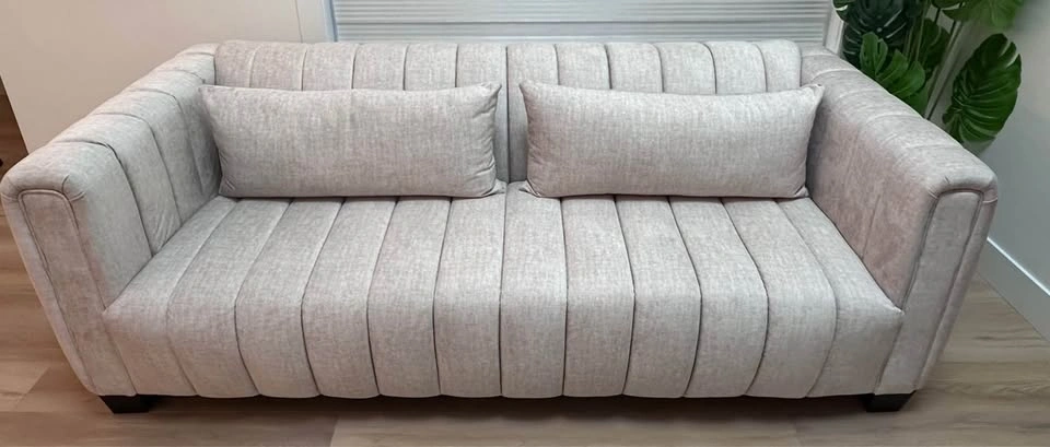 Light Beige Channel Tufted Loveseat Sofa - photo 3