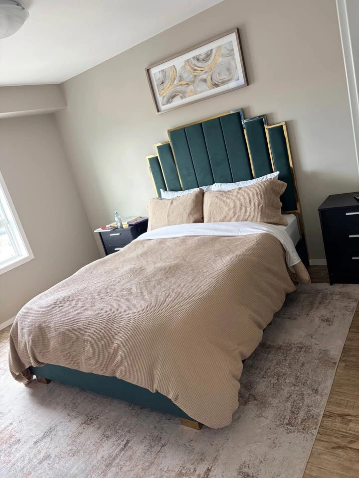 Queen Green Velvet Bed Frame Gold Headboard - photo 2