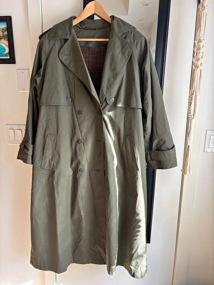 Vintage Olive Green Double Breasted Trench Coat - Size 14