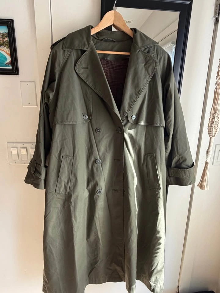 Vintage Olive Green Double Breasted Trench Coat - Size 14 - photo 2